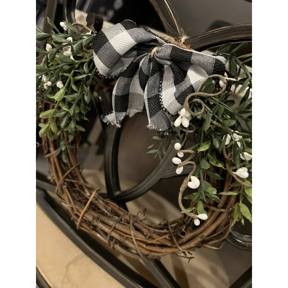 Grapevine Wreath Christmas Pine Buffalo Plaid Bow Holiday Wall Decor 8